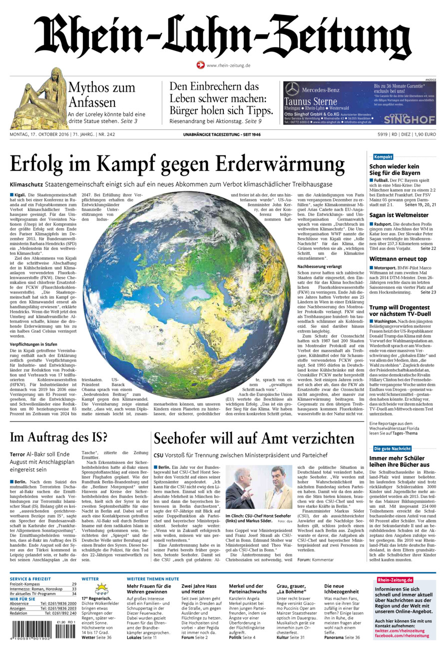 Rhein-Lahn-Zeitung Diez (Archiv) vom Montag, 17.10.2016
