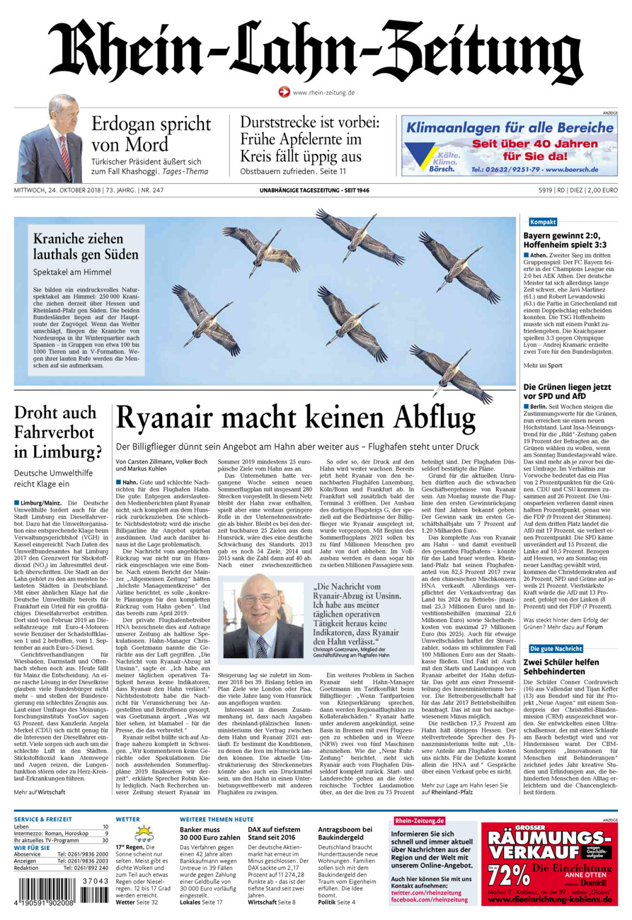 Rhein-Lahn-Zeitung Diez (Archiv) vom Mittwoch, 24.10.2018