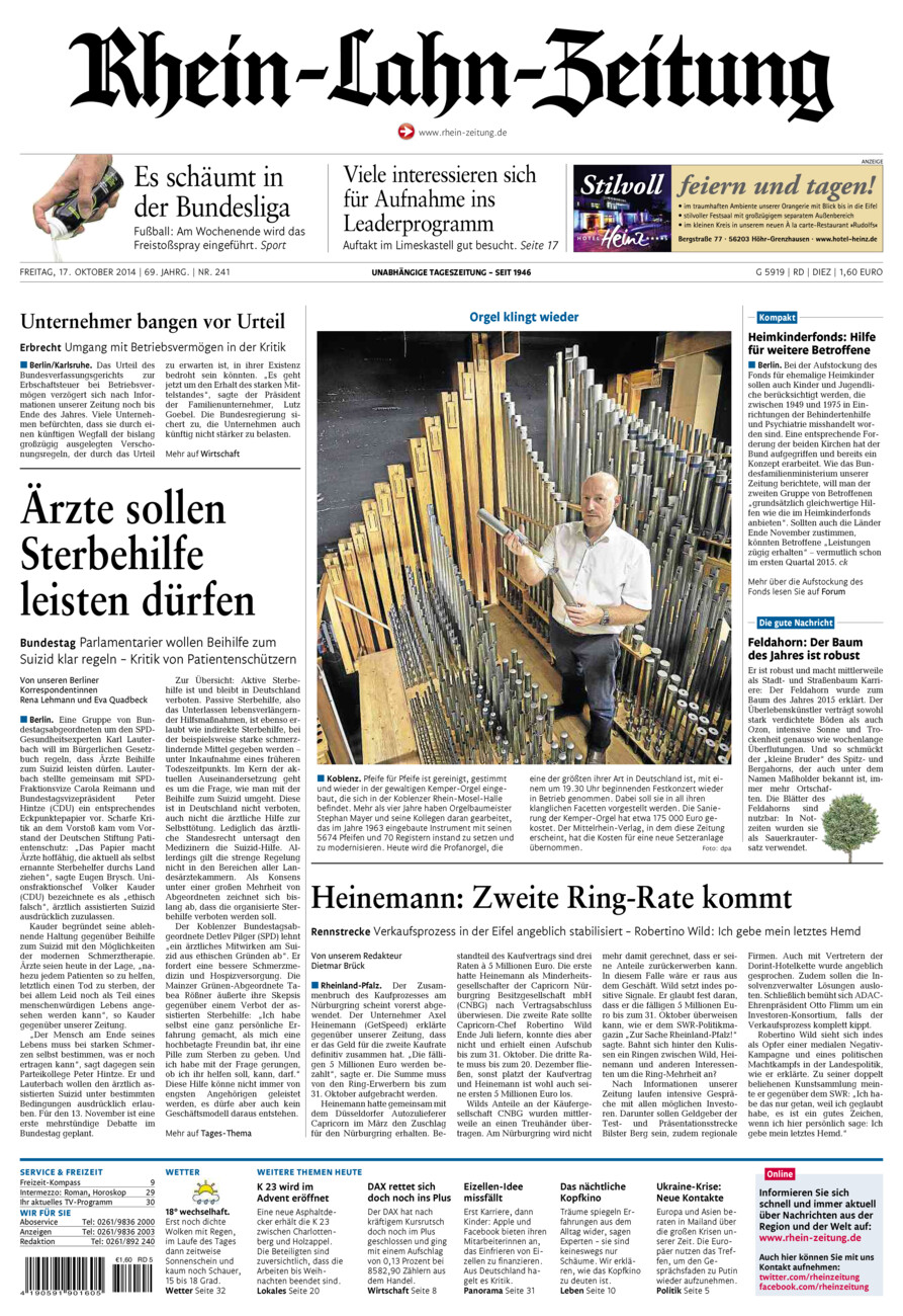 Rhein-Lahn-Zeitung Diez (Archiv) vom Freitag, 17.10.2014