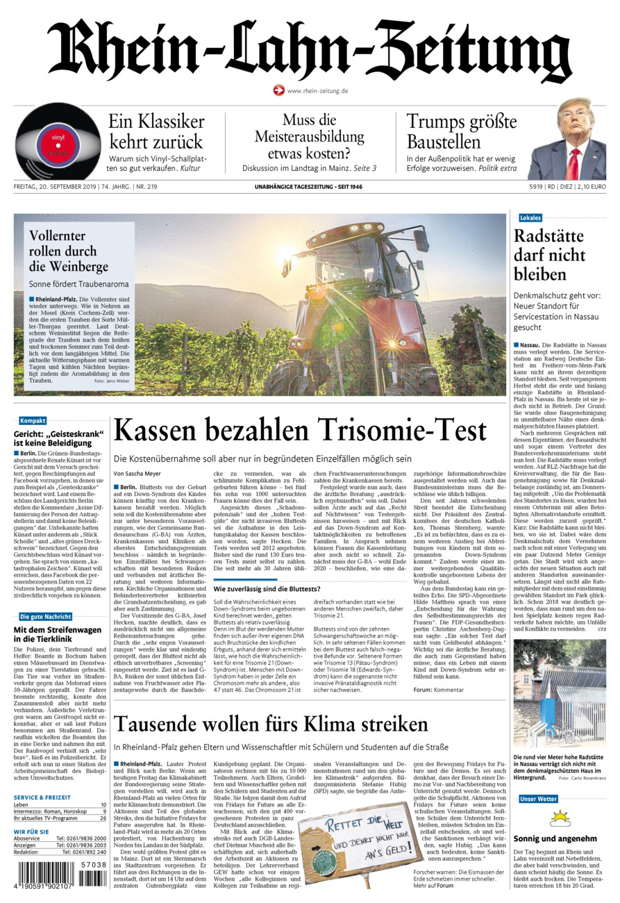 Rhein-Lahn-Zeitung Diez (Archiv) vom Freitag, 20.09.2019