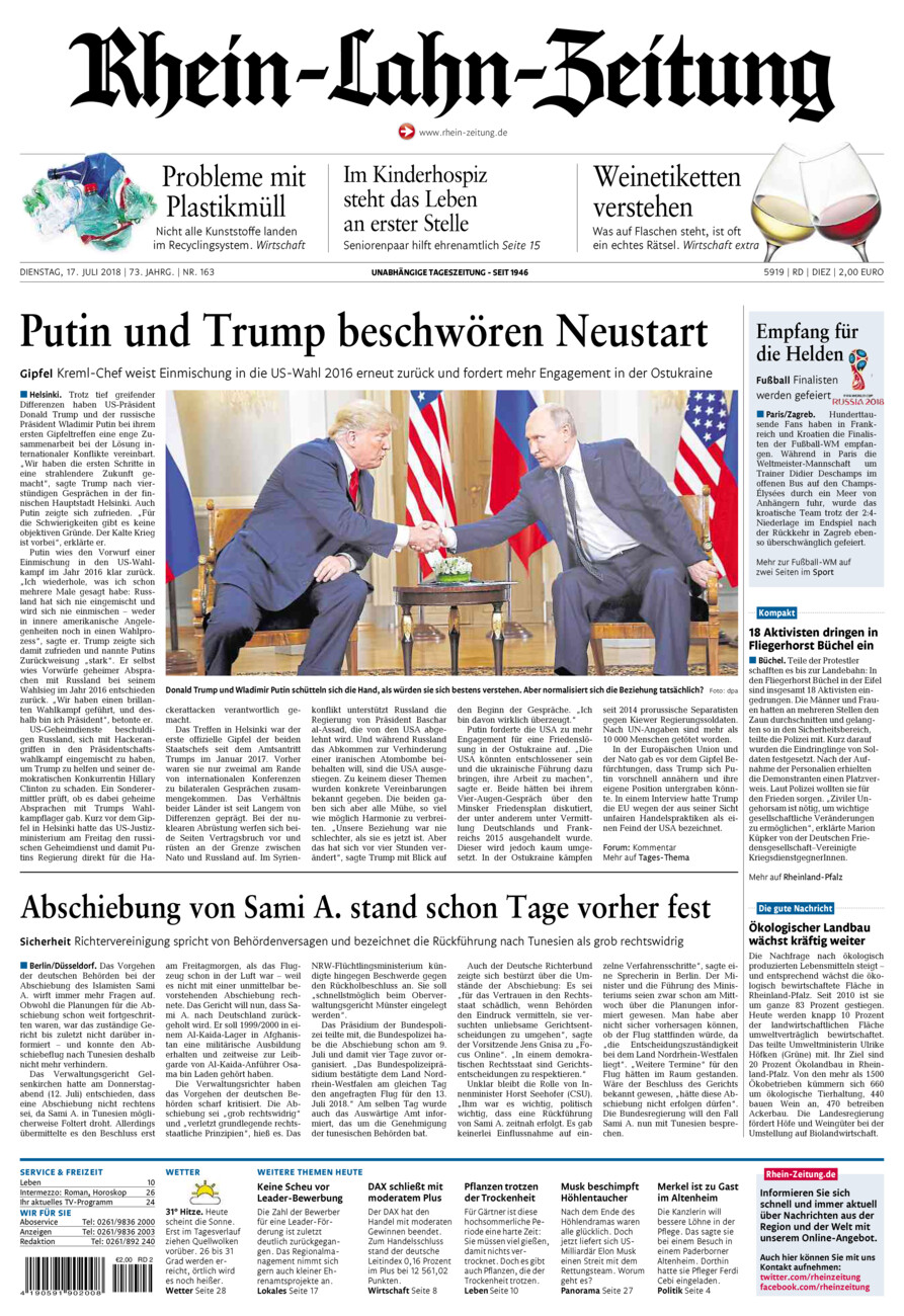 Rhein-Lahn-Zeitung Diez (Archiv) vom Dienstag, 17.07.2018