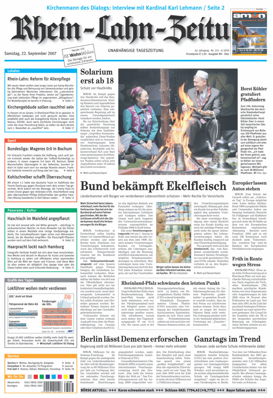 Rhein-Lahn-Zeitung Diez (Archiv) vom Samstag, 22.09.2007