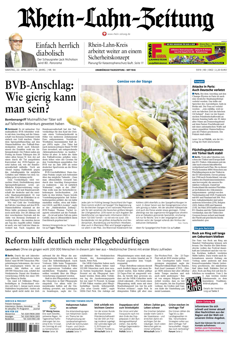 Rhein-Lahn-Zeitung Diez (Archiv) vom Samstag, 22.04.2017