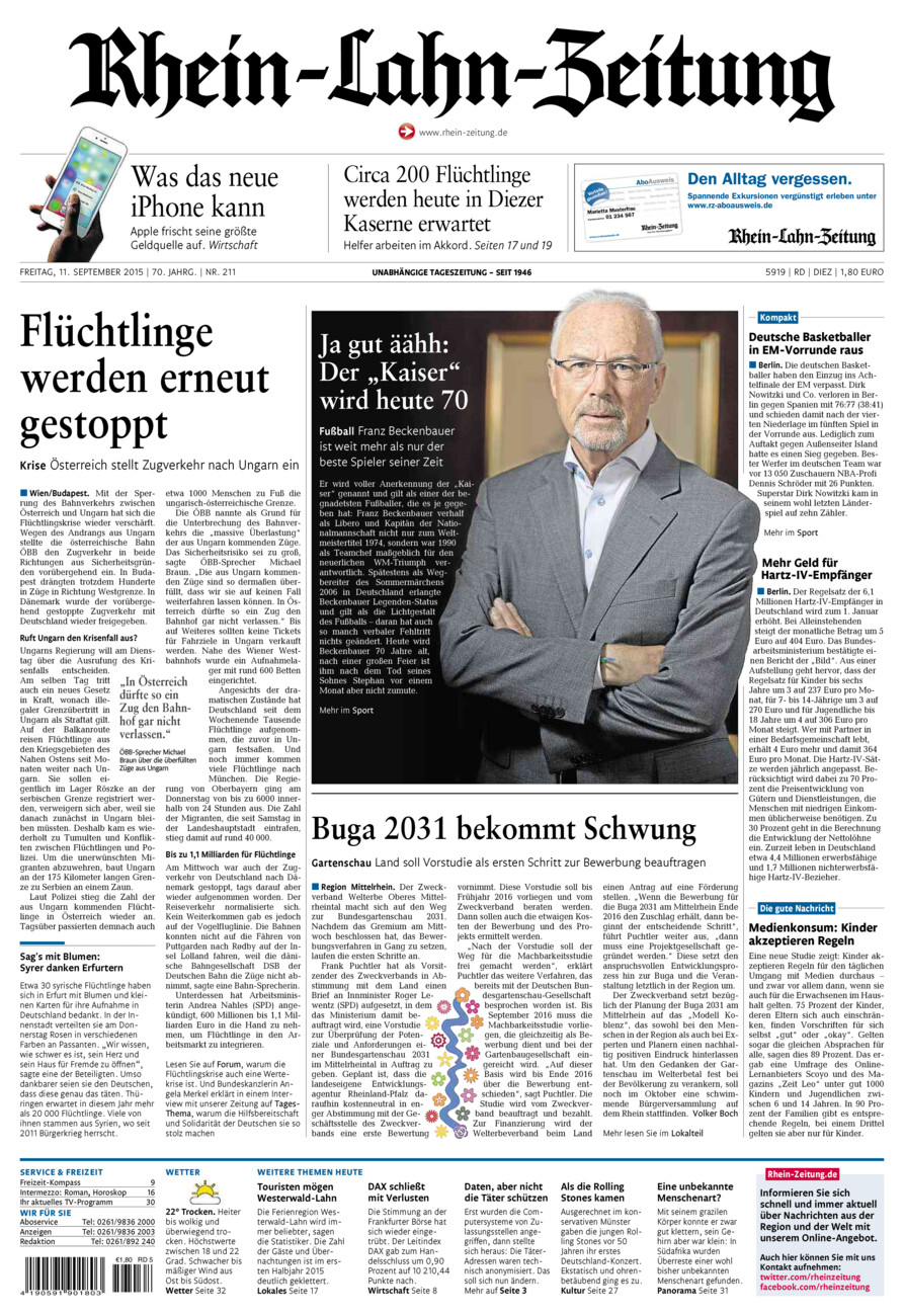 Rhein-Lahn-Zeitung Diez (Archiv) vom Freitag, 11.09.2015