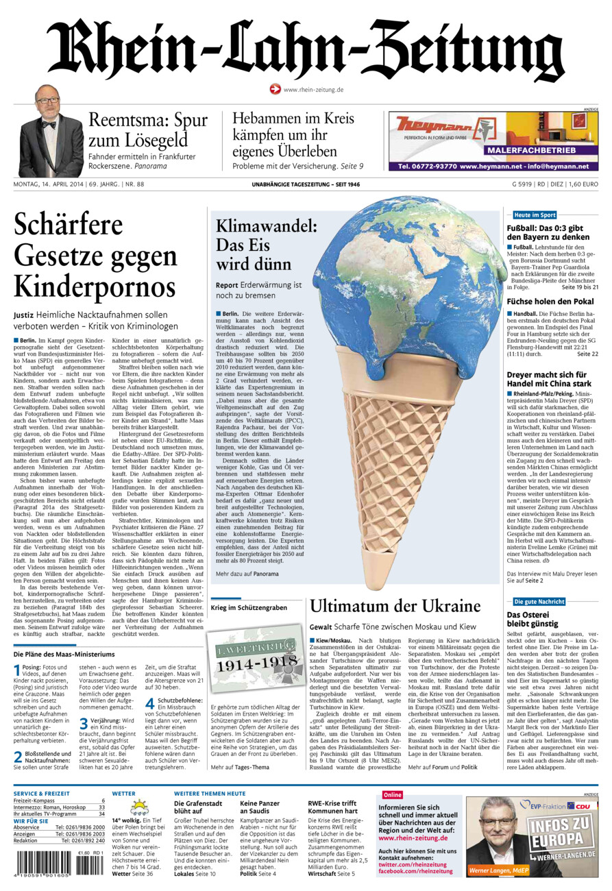 Rhein-Lahn-Zeitung Diez (Archiv) vom Montag, 14.04.2014
