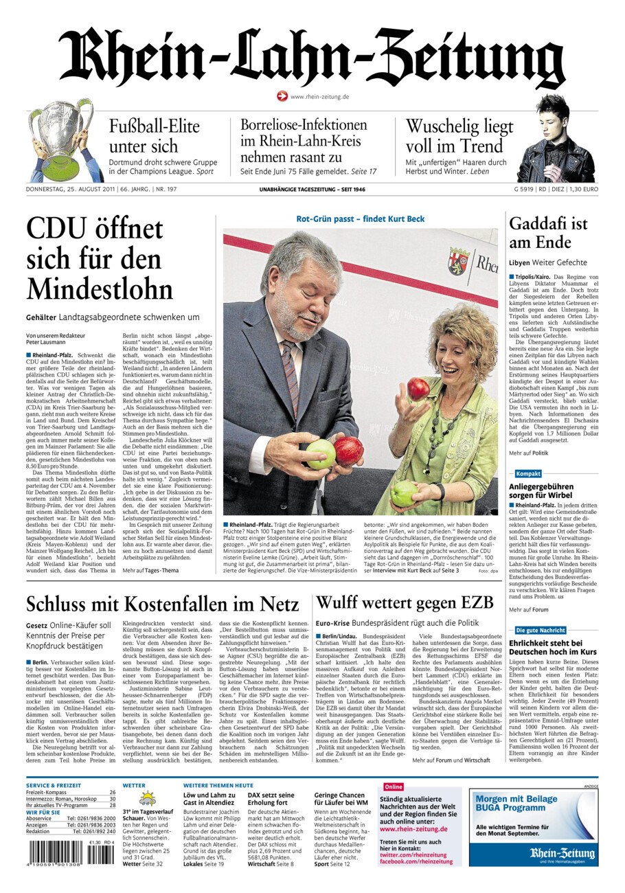 Rhein-Lahn-Zeitung Diez (Archiv) vom Donnerstag, 25.08.2011