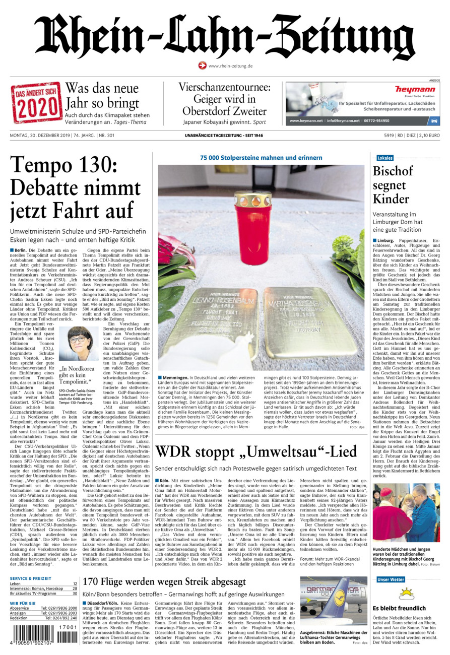 Rhein-Lahn-Zeitung Diez (Archiv) vom Montag, 30.12.2019