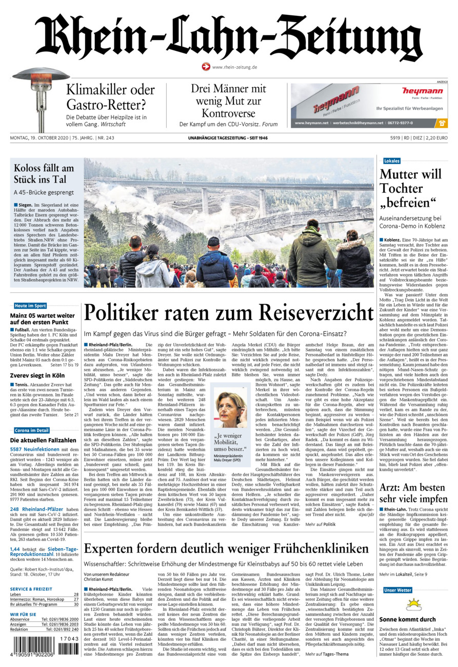 Rhein-Lahn-Zeitung Diez (Archiv) vom Montag, 19.10.2020