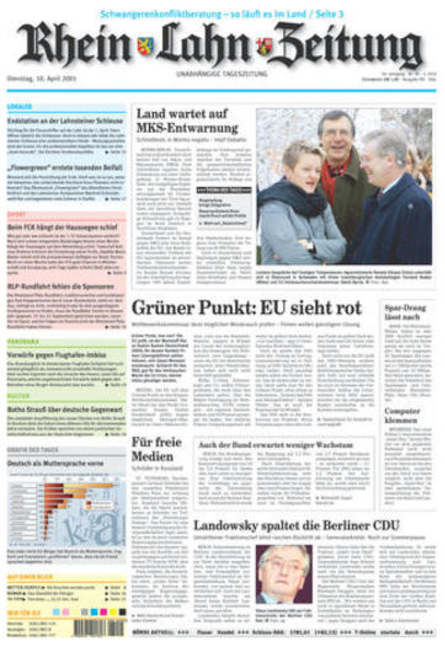 Rhein-Lahn-Zeitung Diez (Archiv) vom Dienstag, 10.04.2001