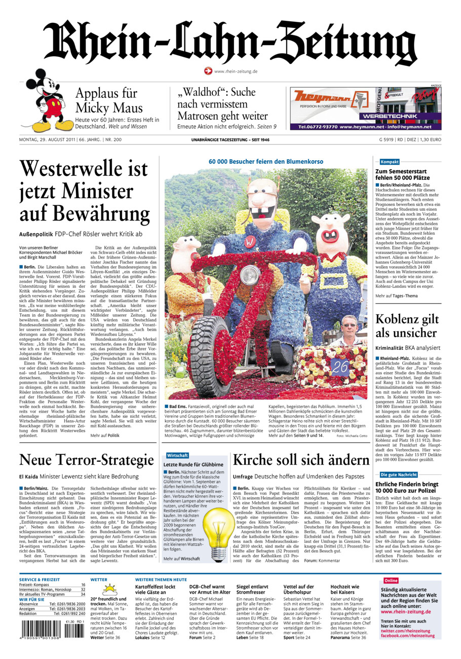 Rhein-Lahn-Zeitung Diez (Archiv) vom Montag, 29.08.2011