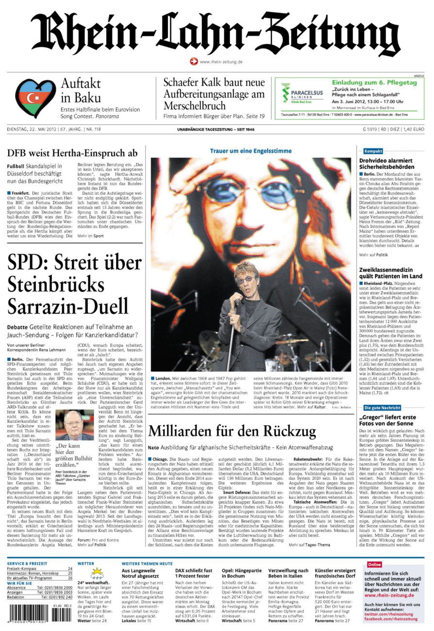 Rhein-Lahn-Zeitung Diez (Archiv) vom Dienstag, 22.05.2012