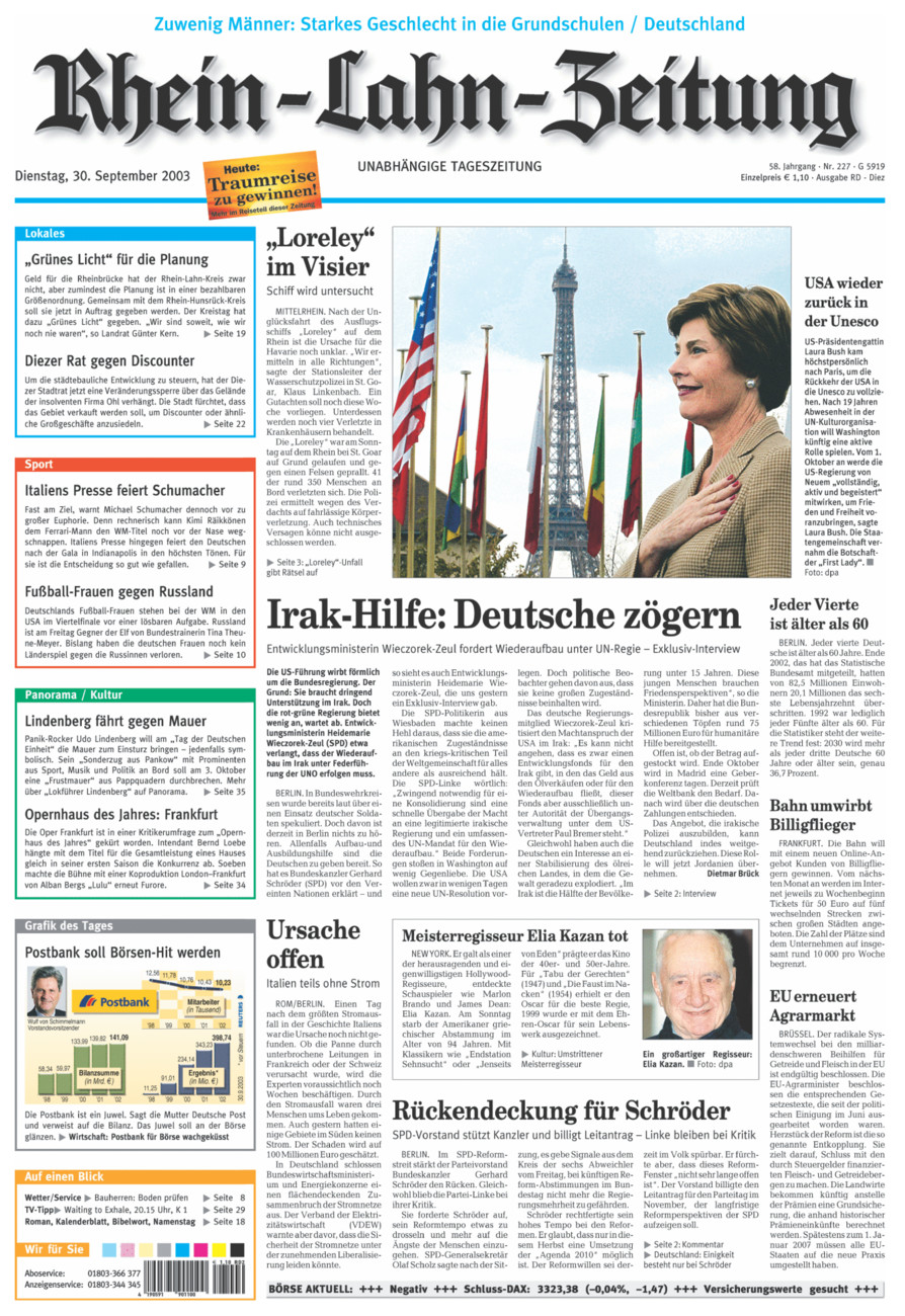 Rhein-Lahn-Zeitung Diez (Archiv) vom Dienstag, 30.09.2003