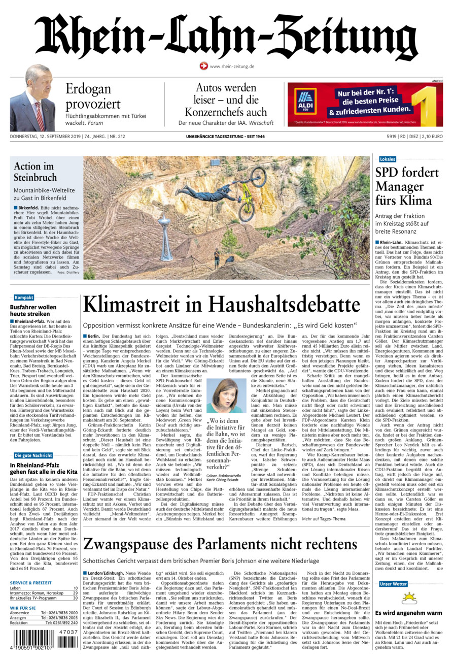 Rhein-Lahn-Zeitung Diez (Archiv) vom Donnerstag, 12.09.2019