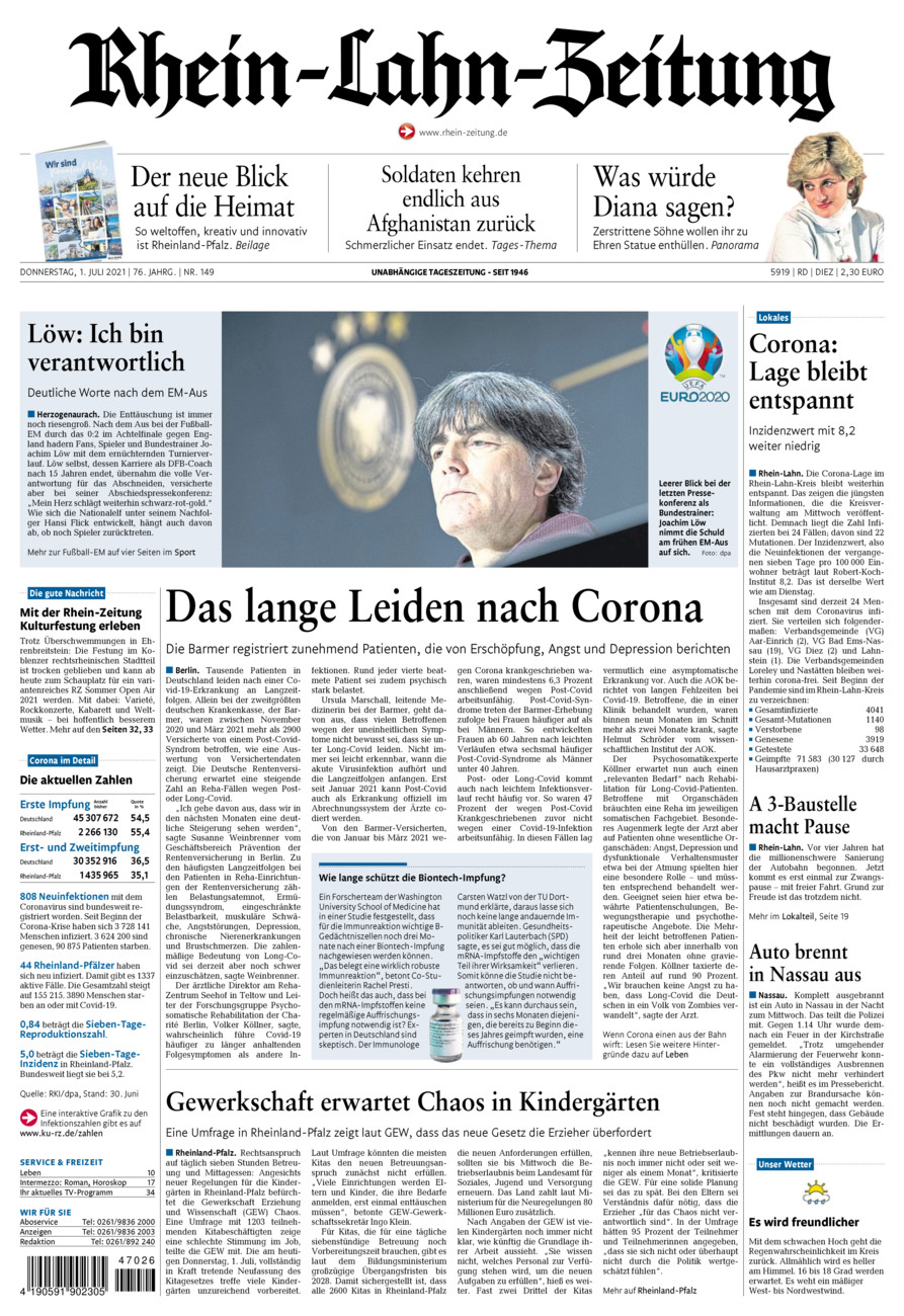 Rhein-Lahn-Zeitung Diez (Archiv) vom Donnerstag, 01.07.2021