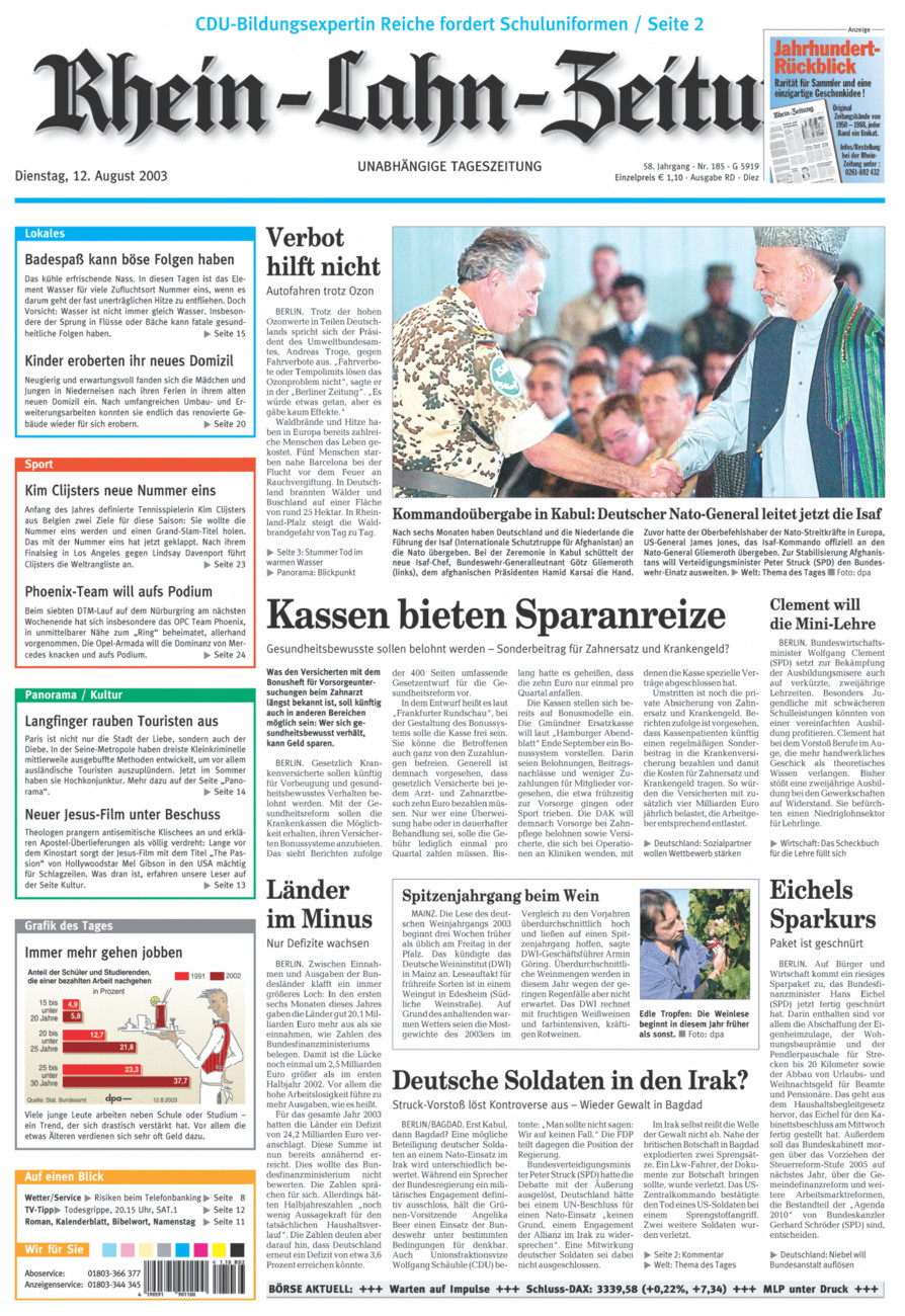 Rhein-Lahn-Zeitung Diez (Archiv) vom Dienstag, 12.08.2003