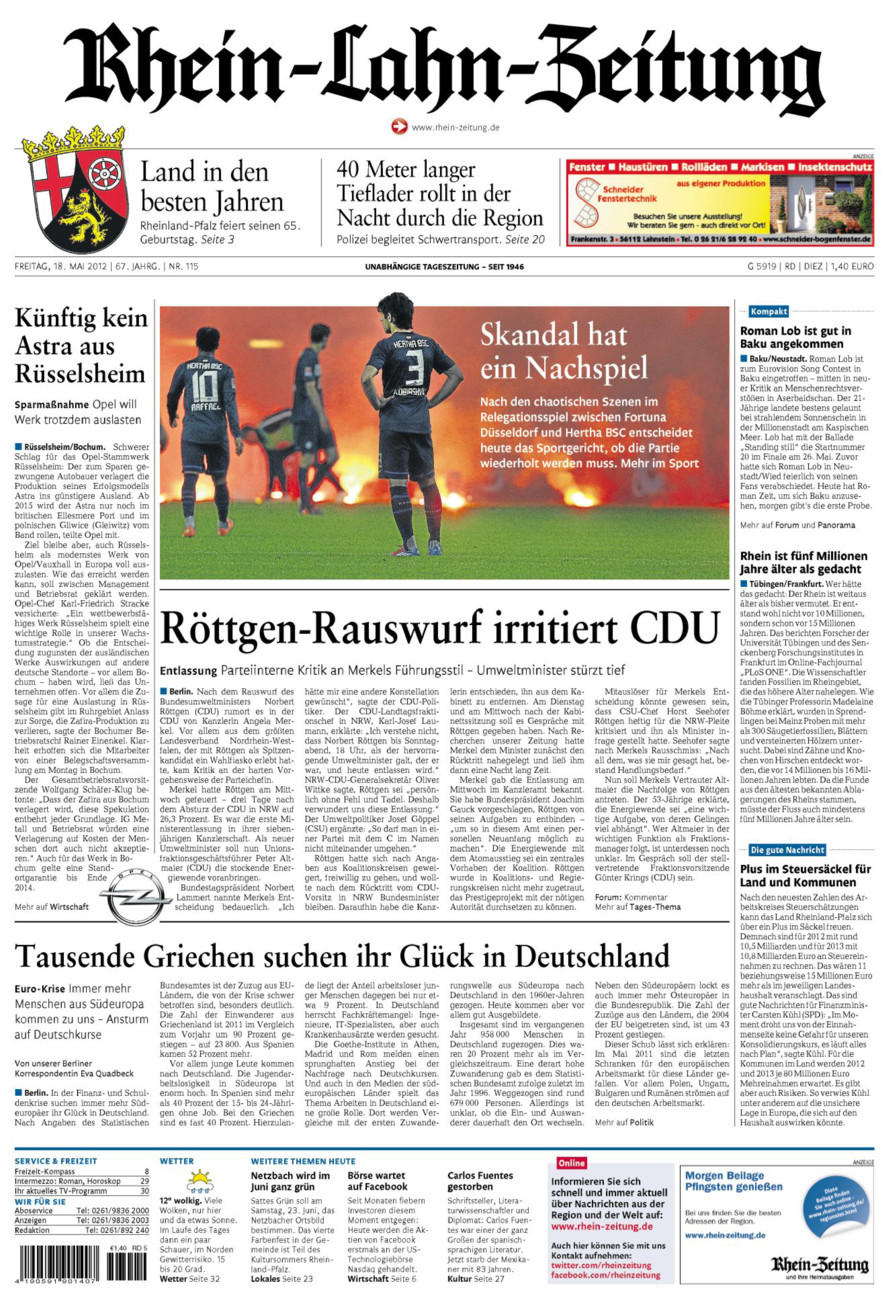 Rhein-Lahn-Zeitung Diez (Archiv) vom Freitag, 18.05.2012