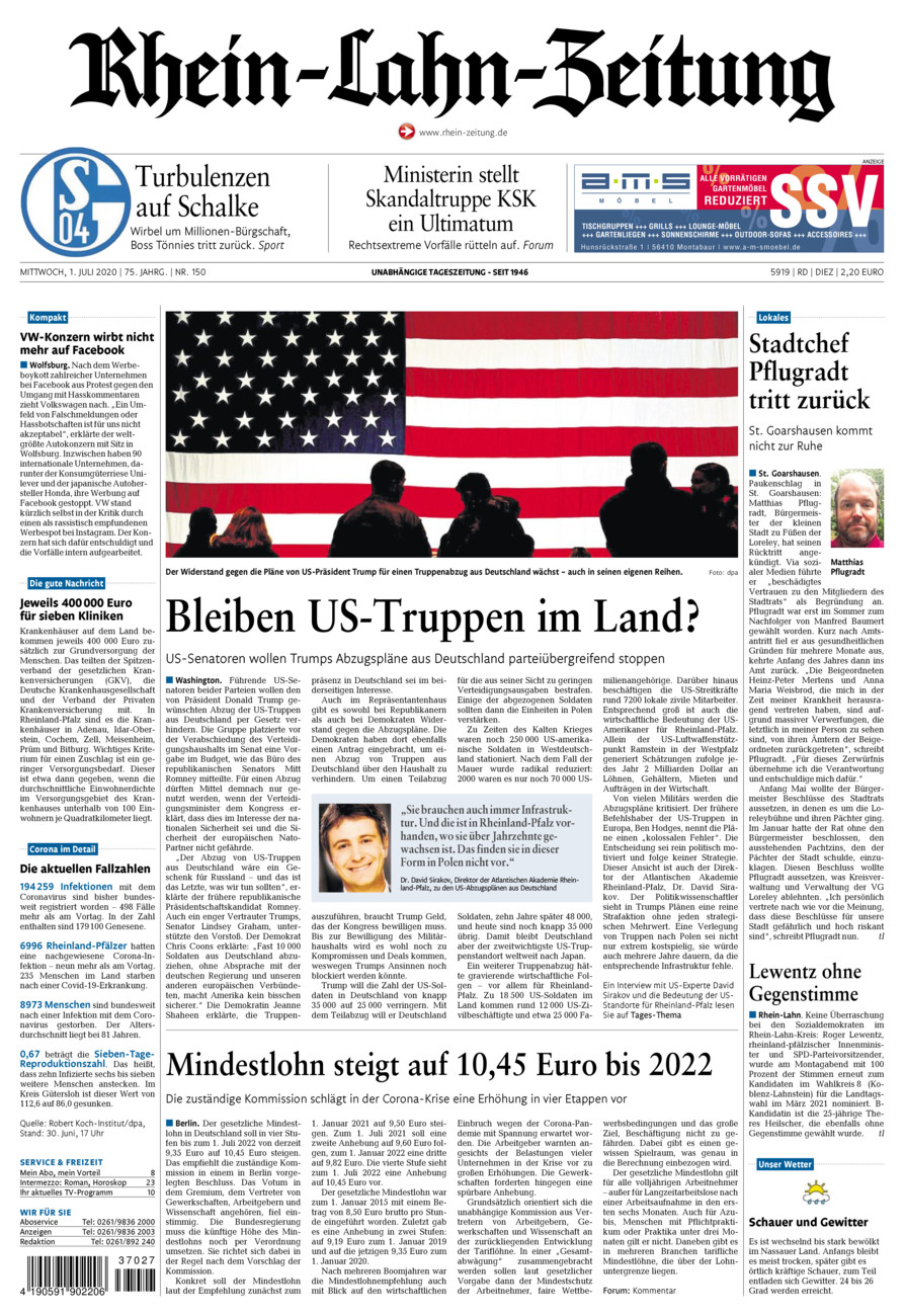 Rhein-Lahn-Zeitung Diez (Archiv) vom Mittwoch, 01.07.2020