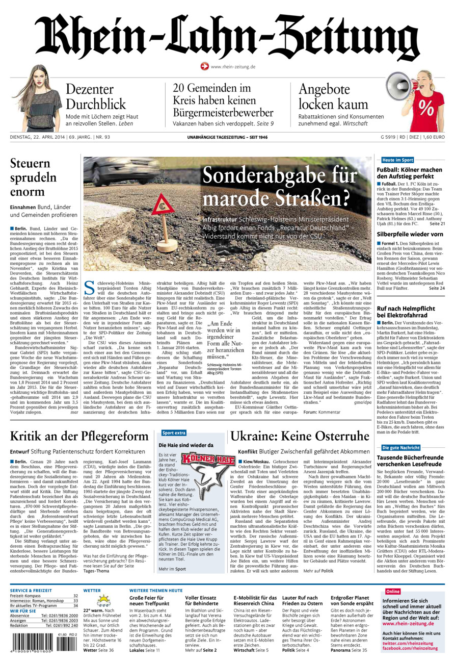 Rhein-Lahn-Zeitung Diez (Archiv) vom Dienstag, 22.04.2014