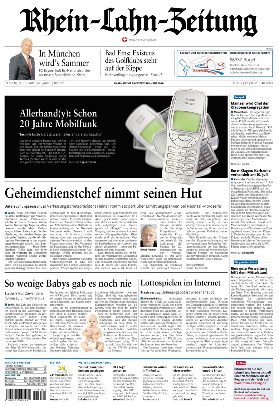 Rhein-Lahn-Zeitung Diez (Archiv) vom Dienstag, 03.07.2012