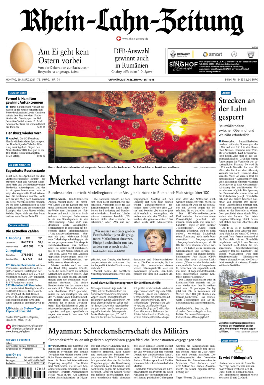 Rhein-Lahn-Zeitung Diez (Archiv) vom Montag, 29.03.2021