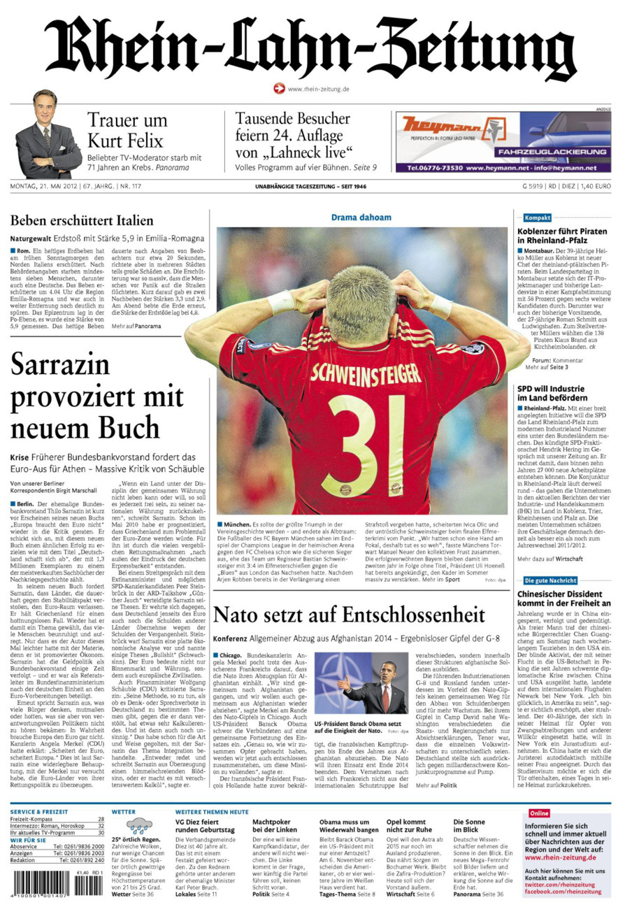 Rhein-Lahn-Zeitung Diez (Archiv) vom Montag, 21.05.2012