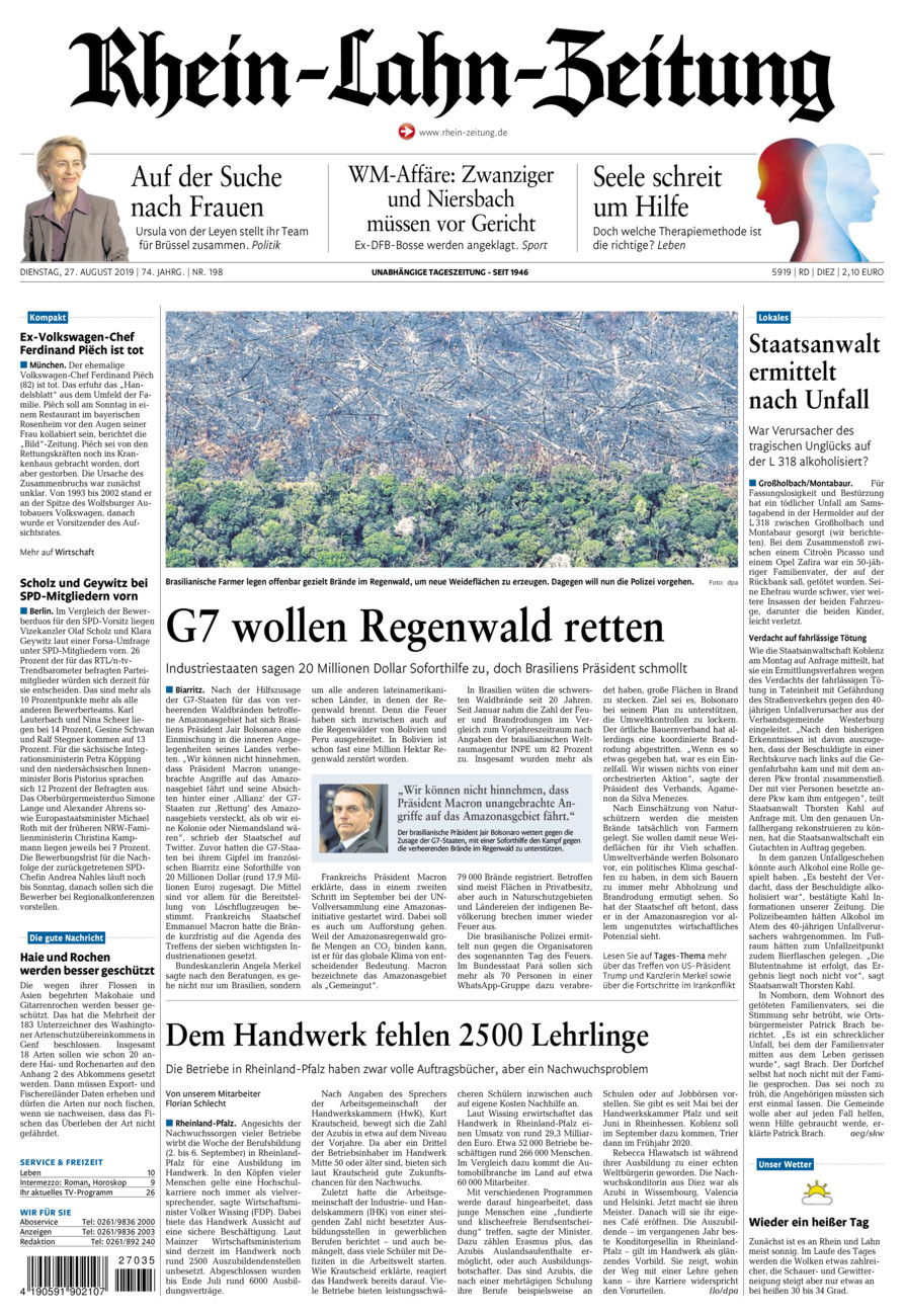 Rhein-Lahn-Zeitung Diez (Archiv) vom Dienstag, 27.08.2019