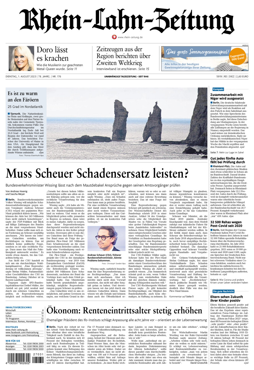 Rhein-Lahn-Zeitung Diez (Archiv) vom Dienstag, 01.08.2023