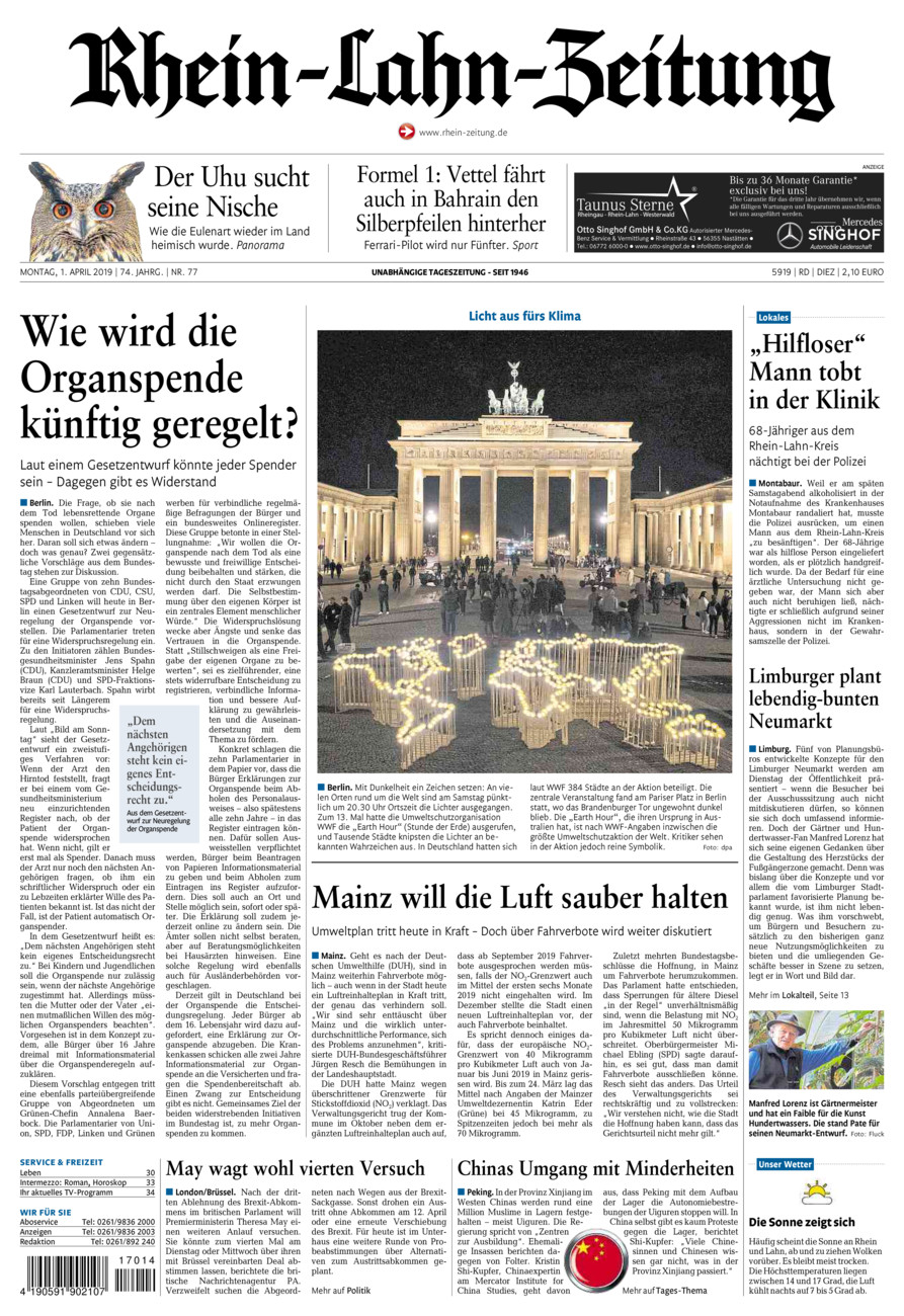 Rhein-Lahn-Zeitung Diez (Archiv) vom Montag, 01.04.2019
