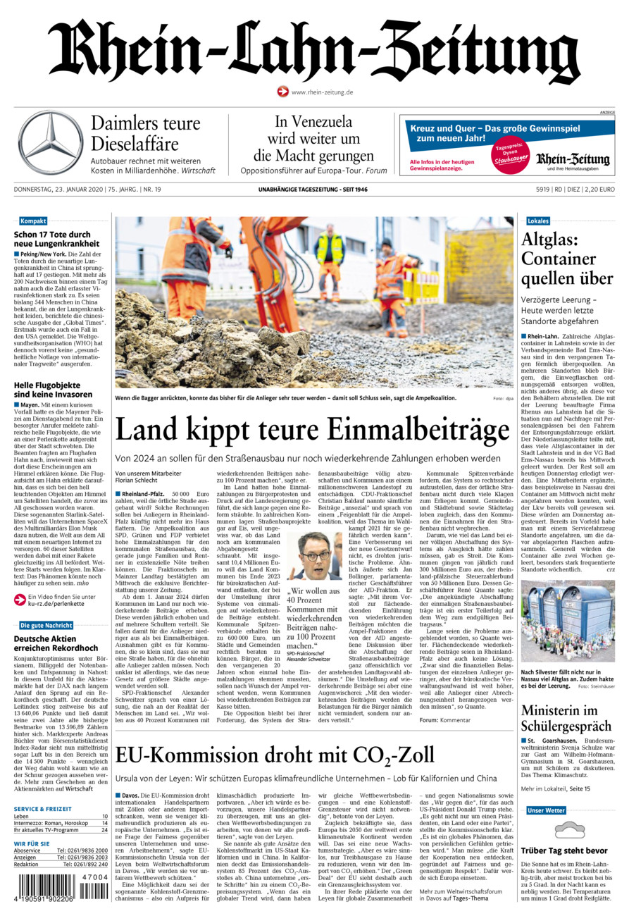 Rhein-Lahn-Zeitung Diez (Archiv) vom Donnerstag, 23.01.2020