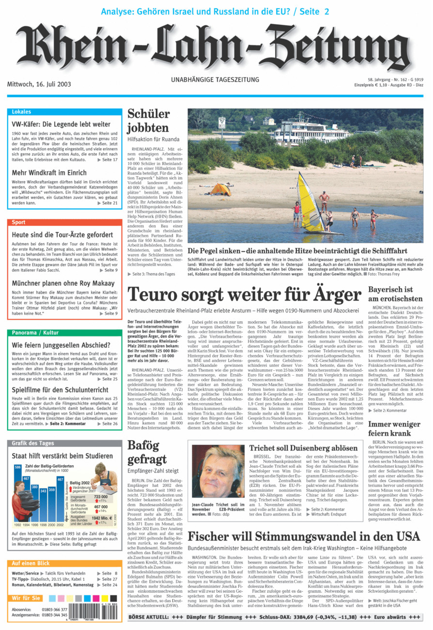 Rhein-Lahn-Zeitung Diez (Archiv) vom Mittwoch, 16.07.2003