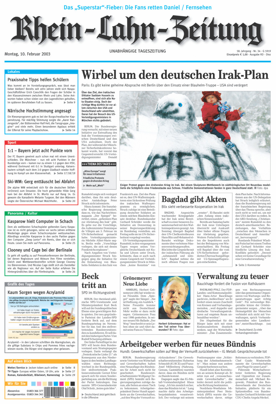 Rhein-Lahn-Zeitung Diez (Archiv) vom Montag, 10.02.2003