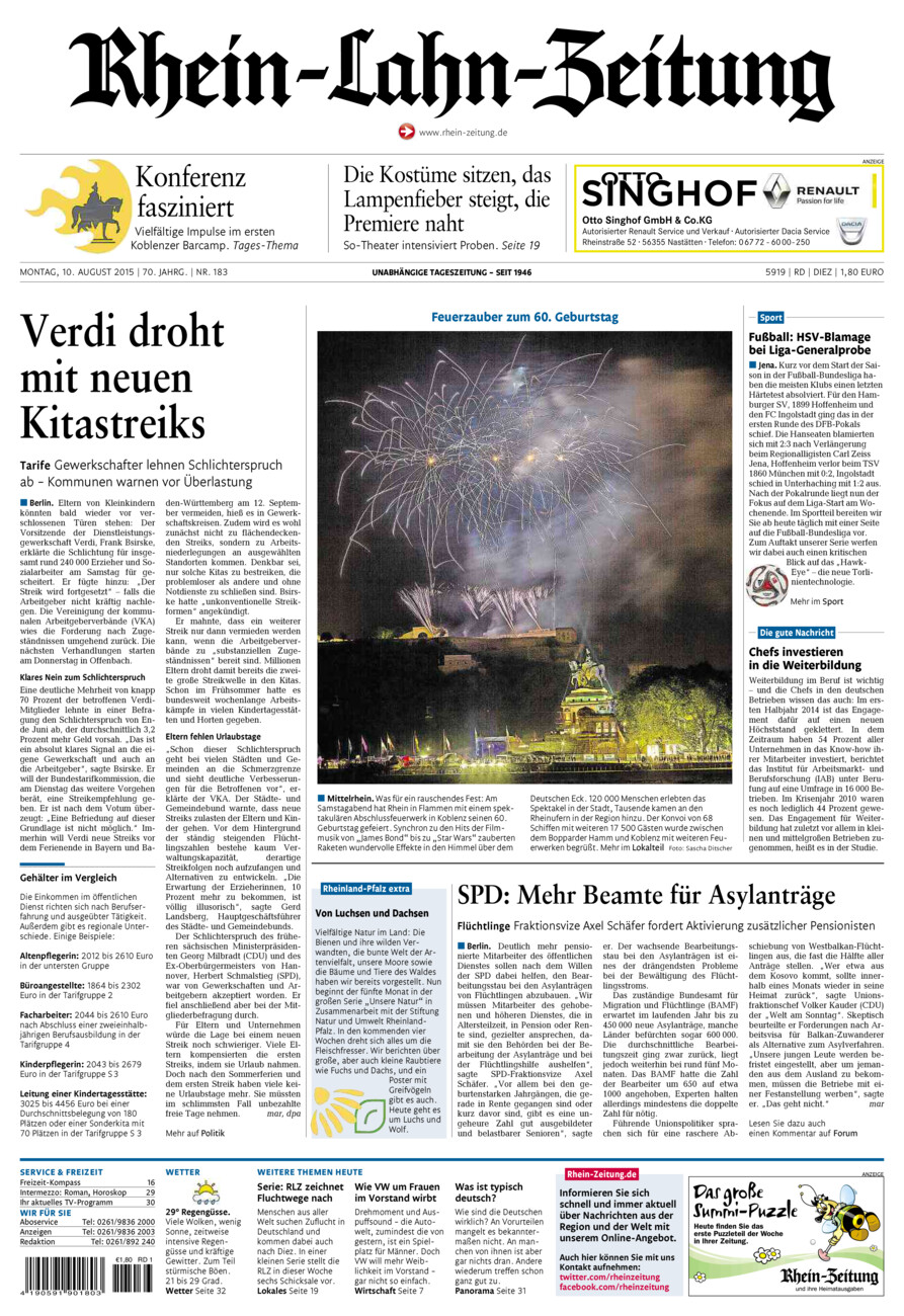 Rhein-Lahn-Zeitung Diez (Archiv) vom Montag, 10.08.2015