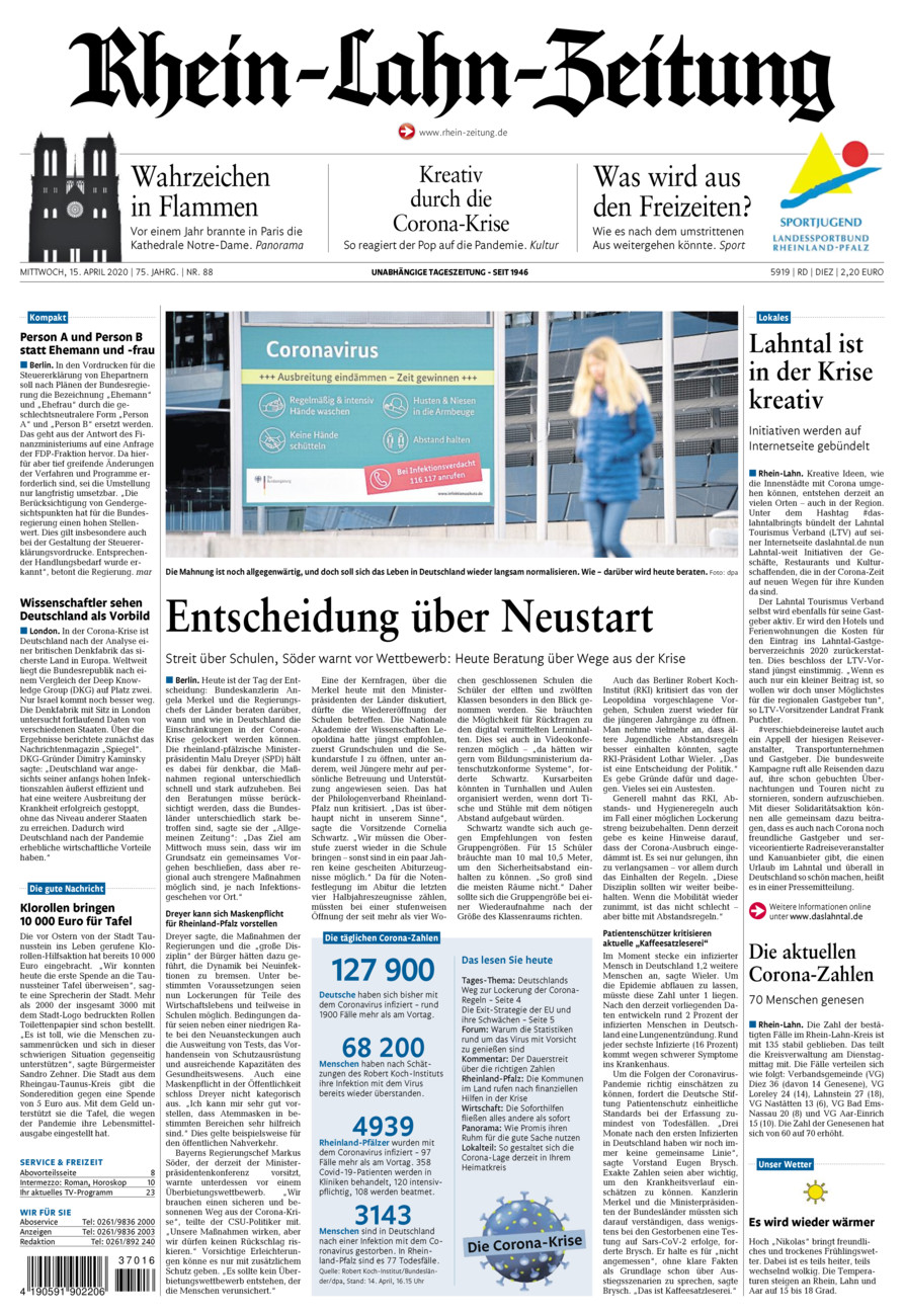 Rhein-Lahn-Zeitung Diez (Archiv) vom Mittwoch, 15.04.2020