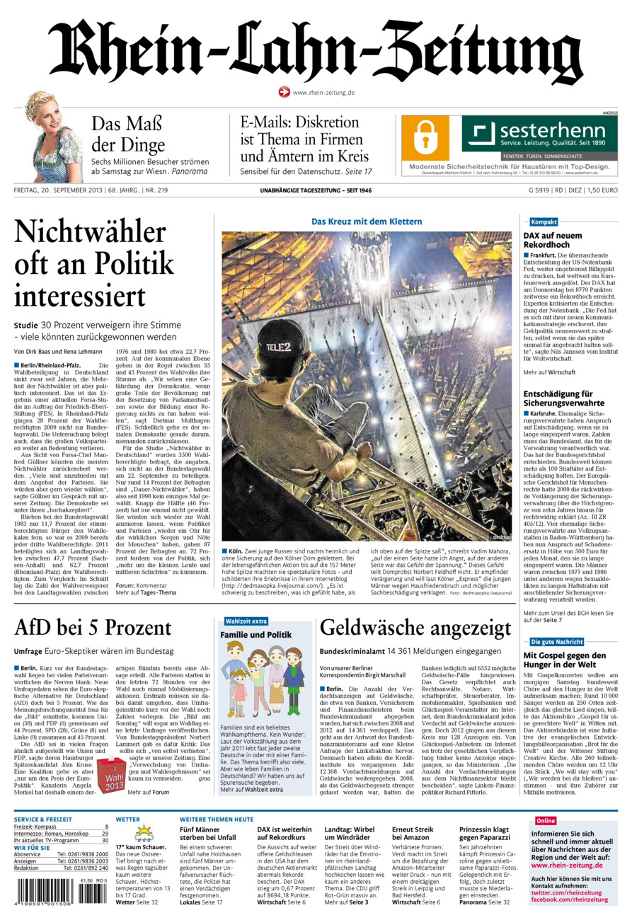 Rhein-Lahn-Zeitung Diez (Archiv) vom Freitag, 20.09.2013