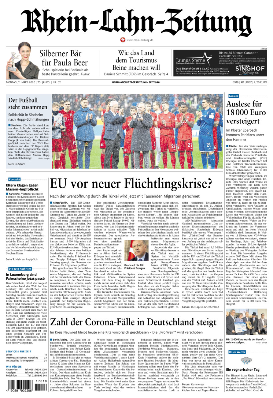 Rhein-Lahn-Zeitung Diez (Archiv) vom Montag, 02.03.2020