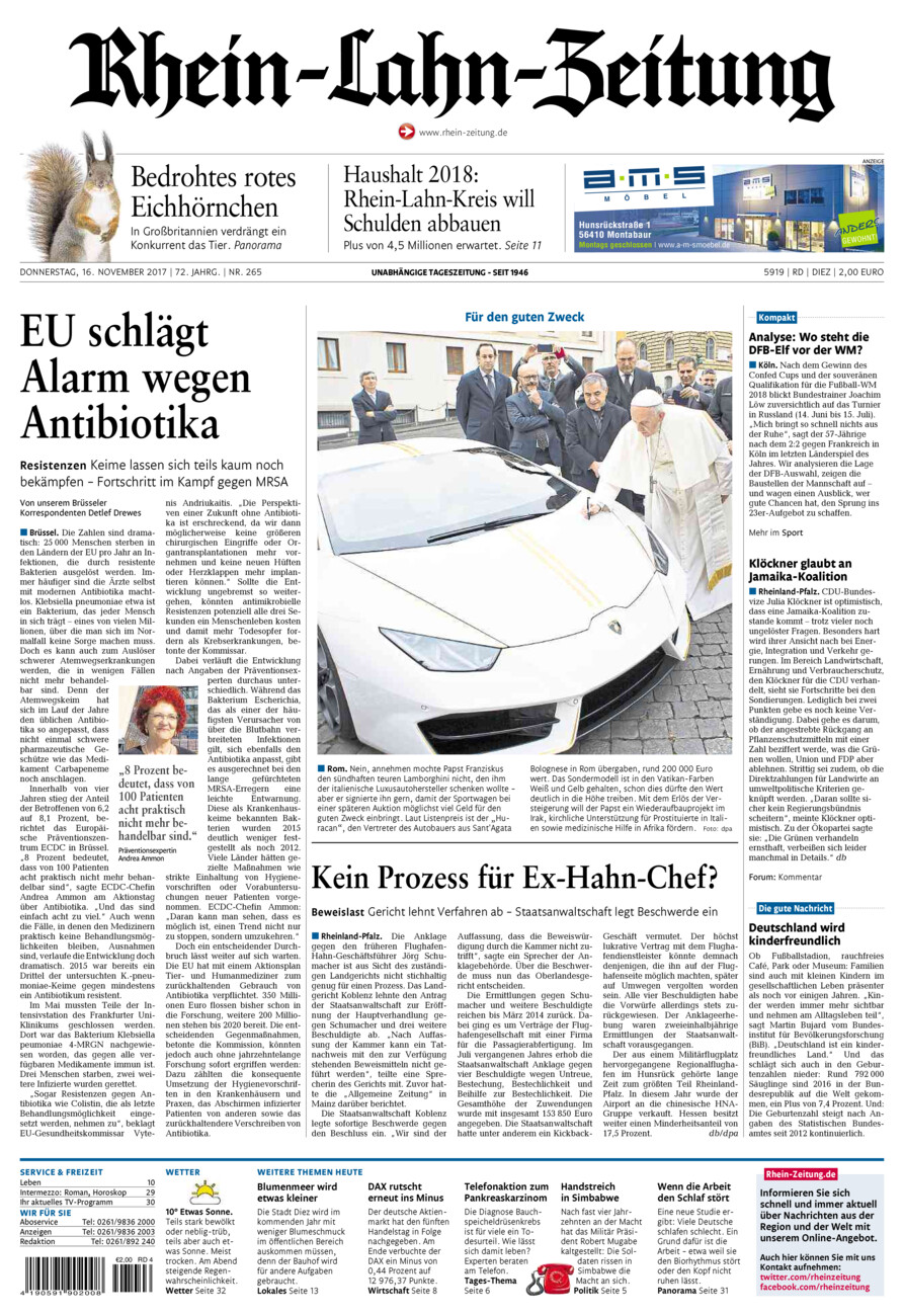 Rhein-Lahn-Zeitung Diez (Archiv) vom Donnerstag, 16.11.2017