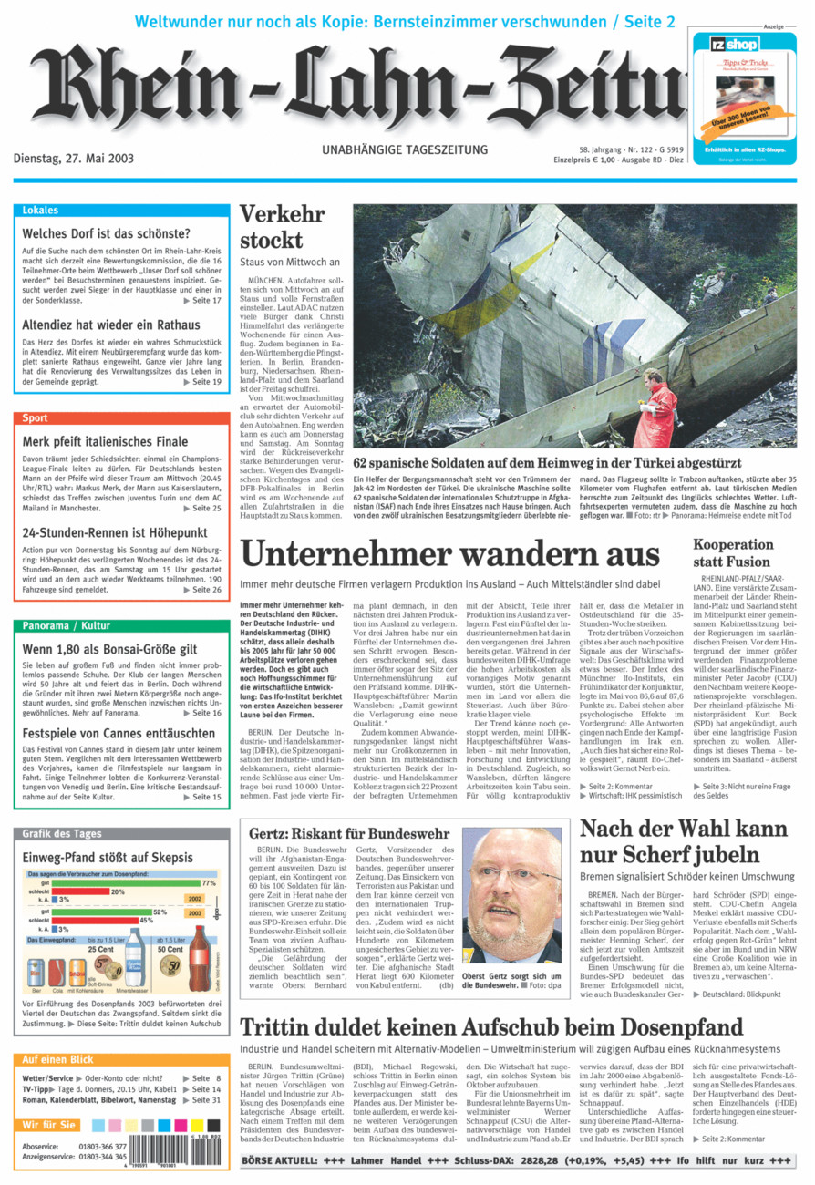 Rhein-Lahn-Zeitung Diez (Archiv) vom Dienstag, 27.05.2003