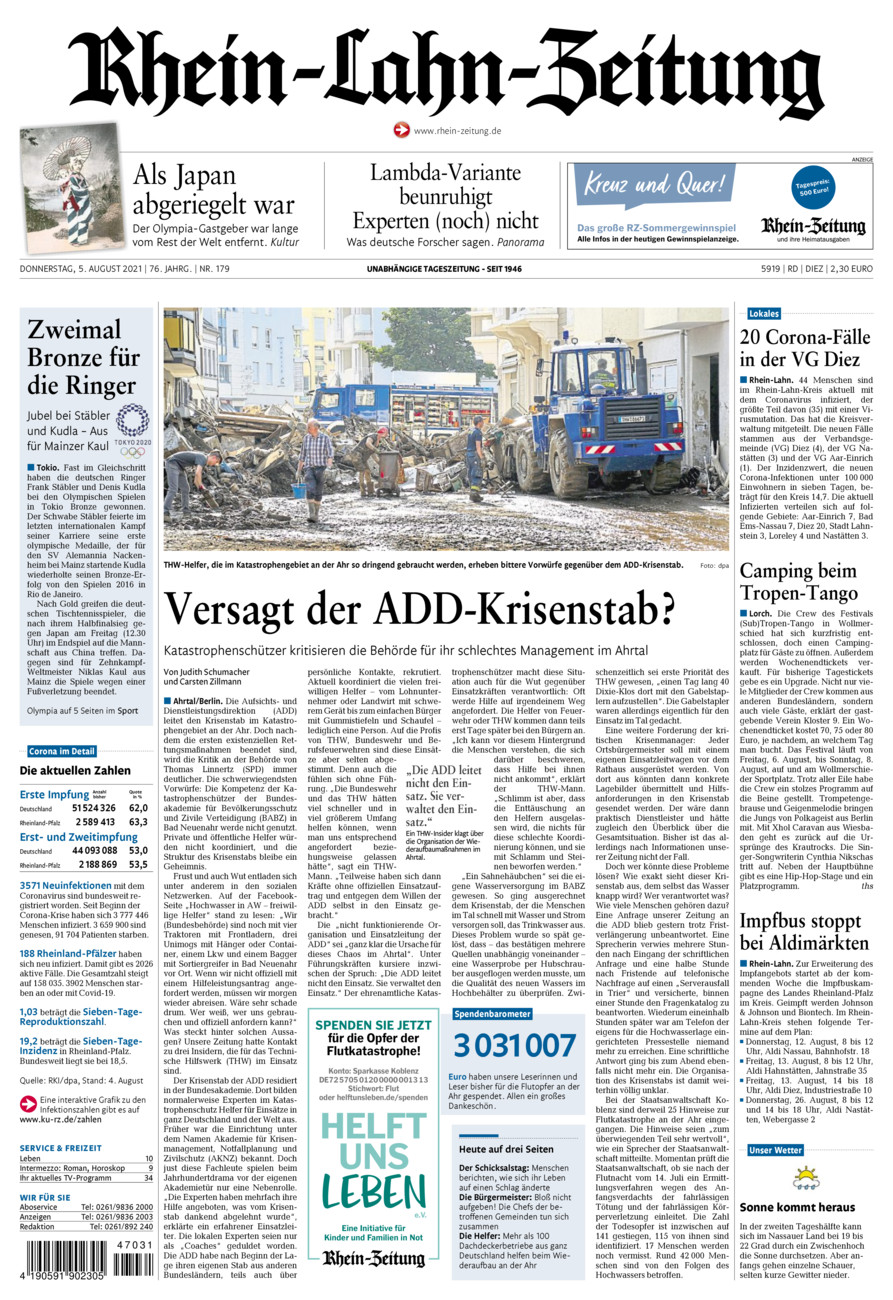 Rhein-Lahn-Zeitung Diez (Archiv) vom Donnerstag, 05.08.2021