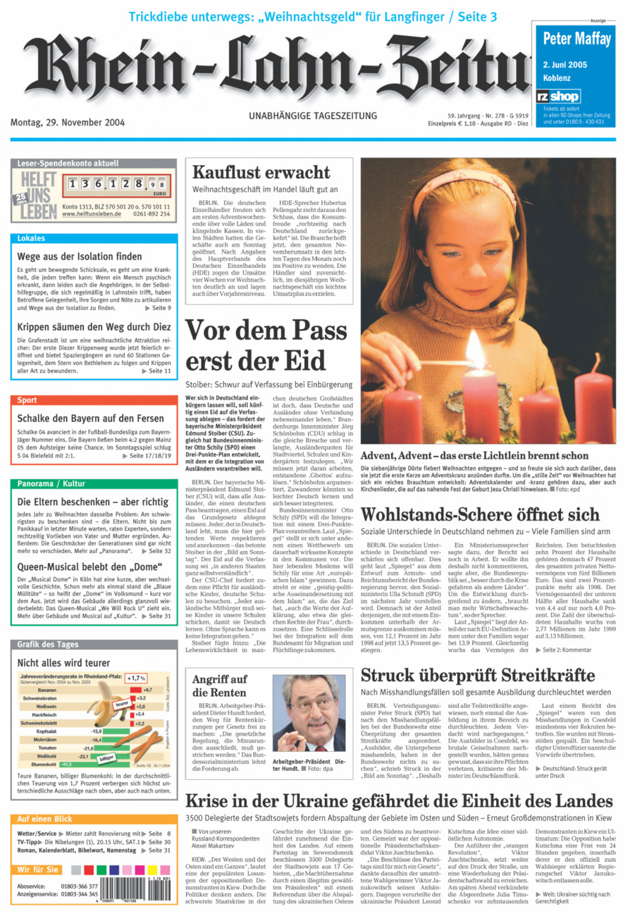 Rhein-Lahn-Zeitung Diez (Archiv) vom Montag, 29.11.2004