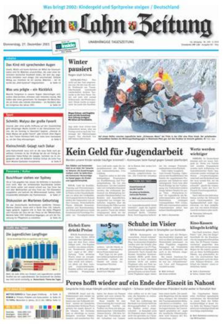 Rhein-Lahn-Zeitung Diez (Archiv) vom Donnerstag, 27.12.2001