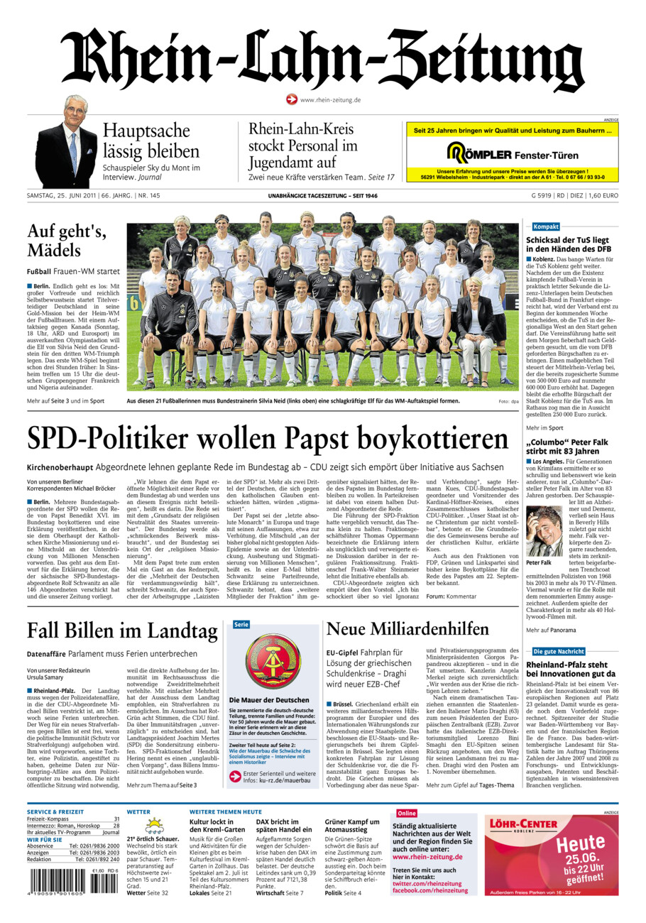 Rhein-Lahn-Zeitung Diez (Archiv) vom Samstag, 25.06.2011