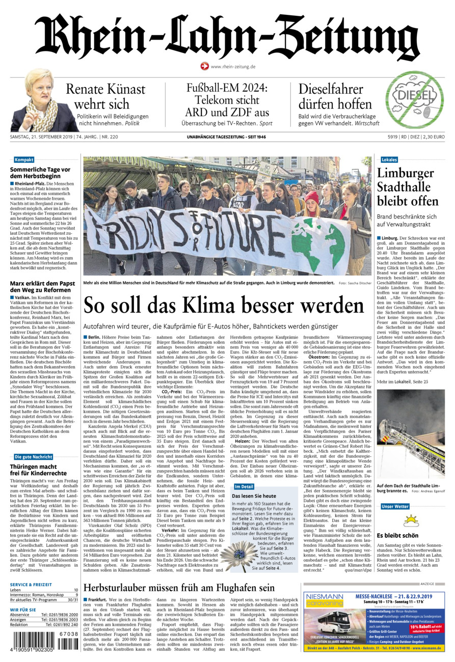 Rhein-Lahn-Zeitung Diez (Archiv) vom Samstag, 21.09.2019