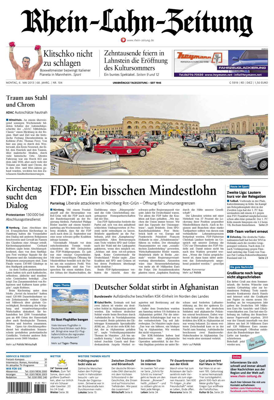 Rhein-Lahn-Zeitung Diez (Archiv) vom Montag, 06.05.2013