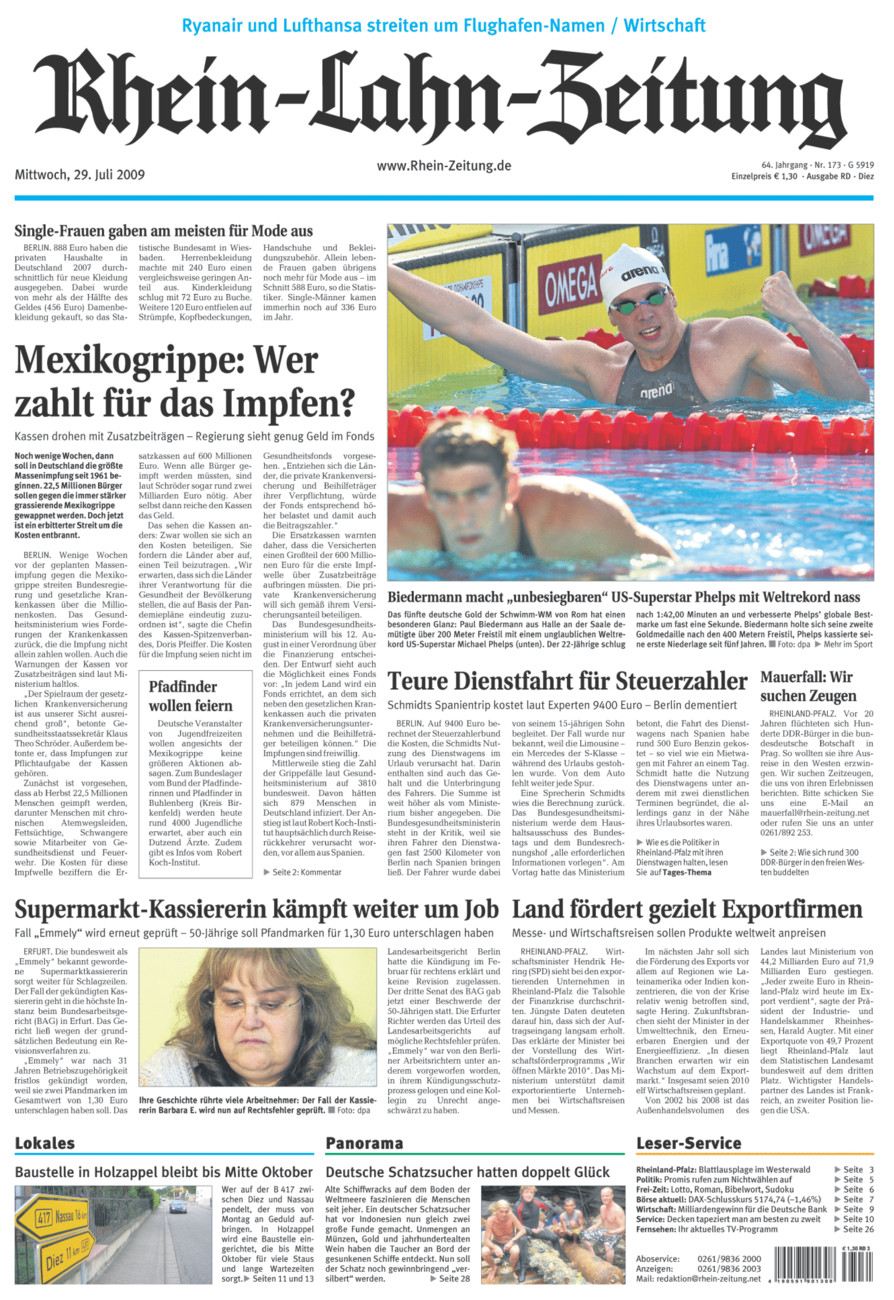 Rhein-Lahn-Zeitung Diez (Archiv) vom Mittwoch, 29.07.2009
