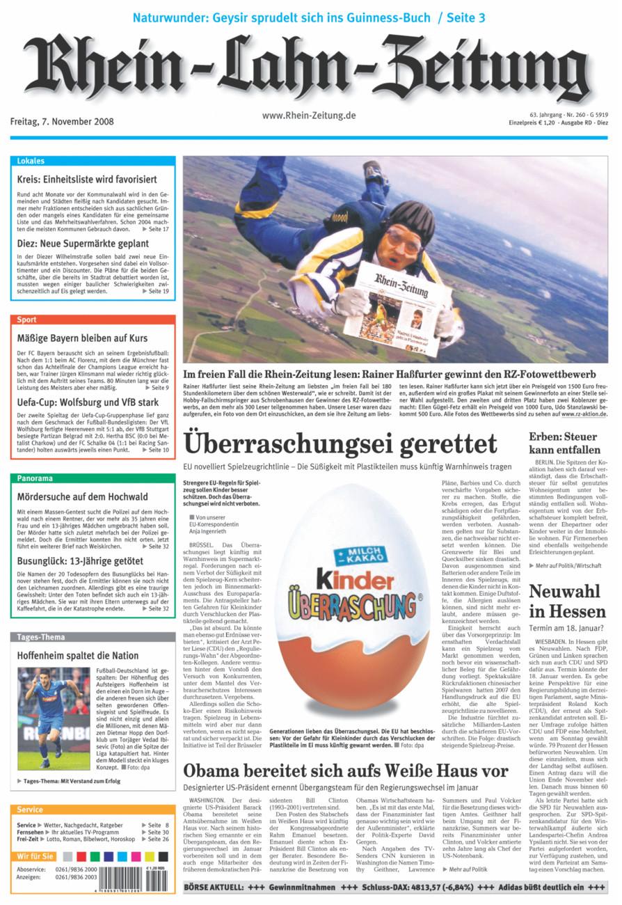 Rhein-Lahn-Zeitung Diez (Archiv) vom Freitag, 07.11.2008