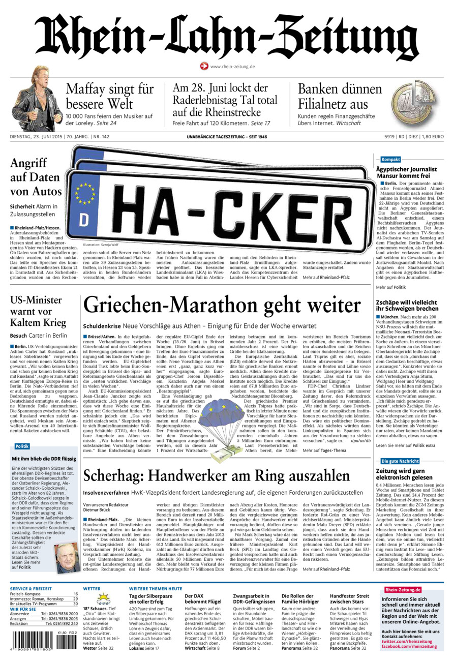 Rhein-Lahn-Zeitung Diez (Archiv) vom Dienstag, 23.06.2015