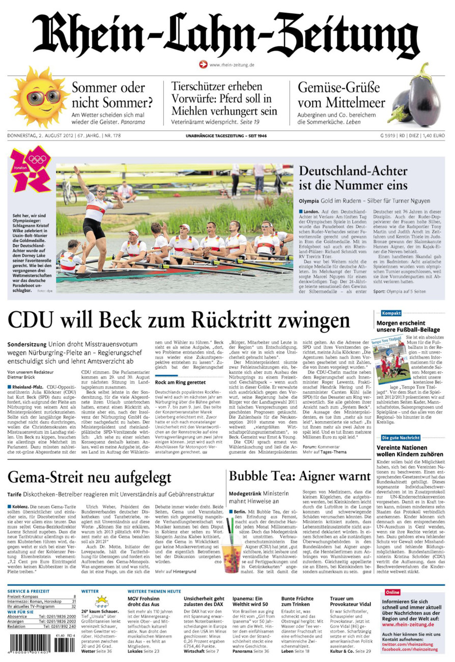 Rhein-Lahn-Zeitung Diez (Archiv) vom Donnerstag, 02.08.2012