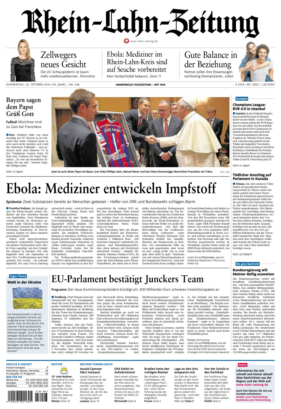 Rhein-Lahn-Zeitung Diez (Archiv) vom Donnerstag, 23.10.2014