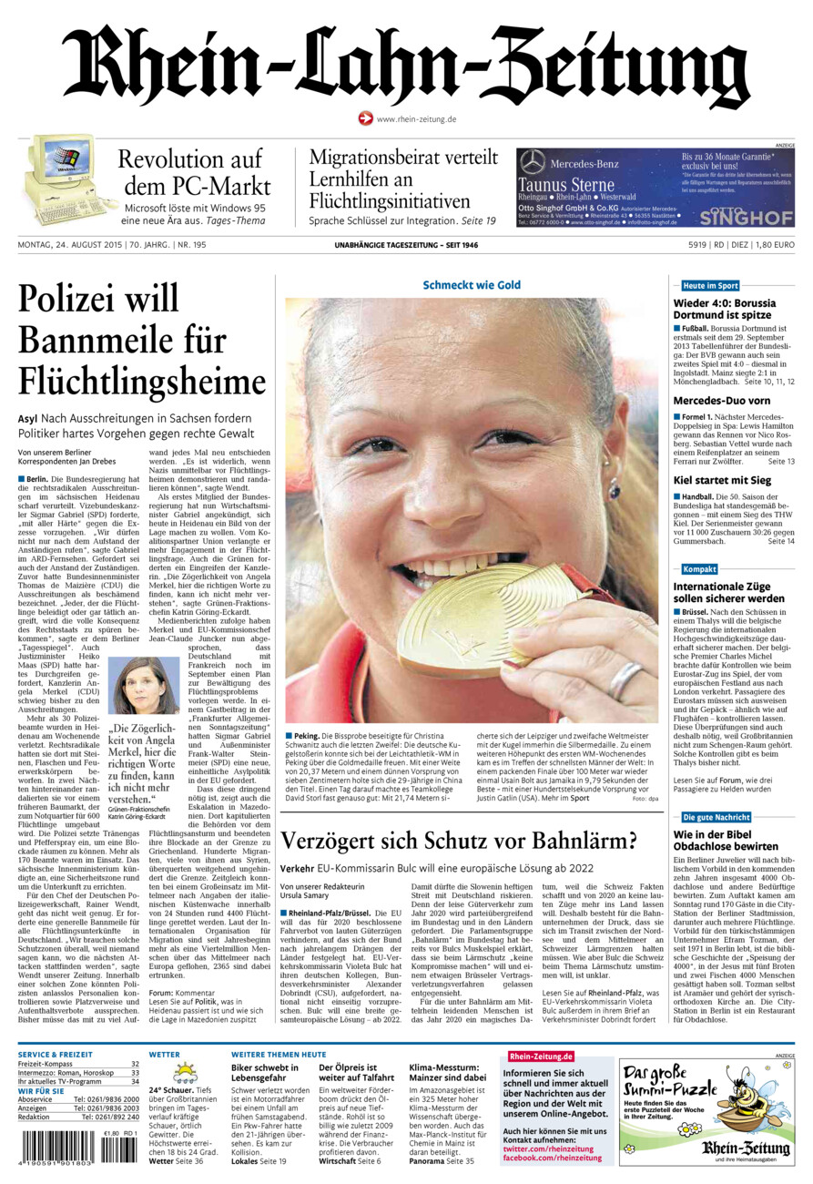 Rhein-Lahn-Zeitung Diez (Archiv) vom Montag, 24.08.2015