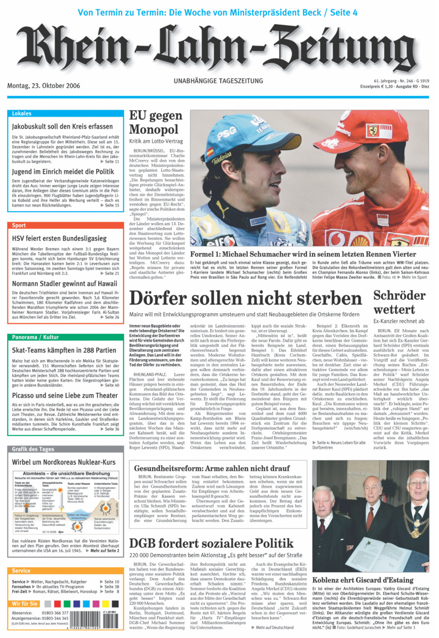 Rhein-Lahn-Zeitung Diez (Archiv) vom Montag, 23.10.2006